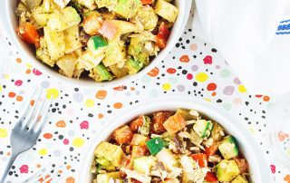 Foodie Friday - Tuna Salad Lunch, tuna salad in a white bowl with a confetti table cloth underneath