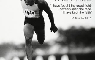 7 Bible Verses to Motivate You to Exercise, dramatic black and white picture of a man finishing a sprinting race, he has the desperate look of exhaustion