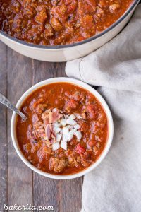 Foodie Friday - Paleo Chili, picture of warm chili in a white bowl