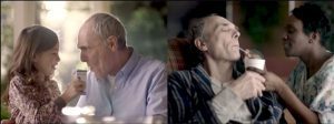 What Will YOUR Last Ten Years Look Like? left and right picutres, left version of an elderly man playing with his grandkid, while the right in a man being fed by a caregiver