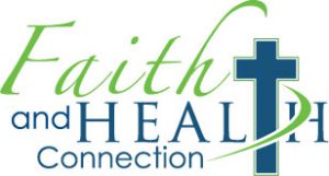 Stress, Fat, and Faith, the faith and health connection logo, the name written in green and blue