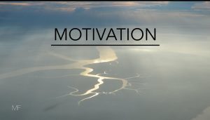The Art of Motivation, the word motivation in black on a grey river scene
