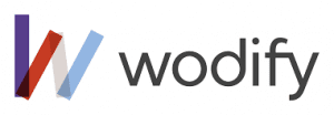 the wodify logo which is a multicolor W and the rest in black